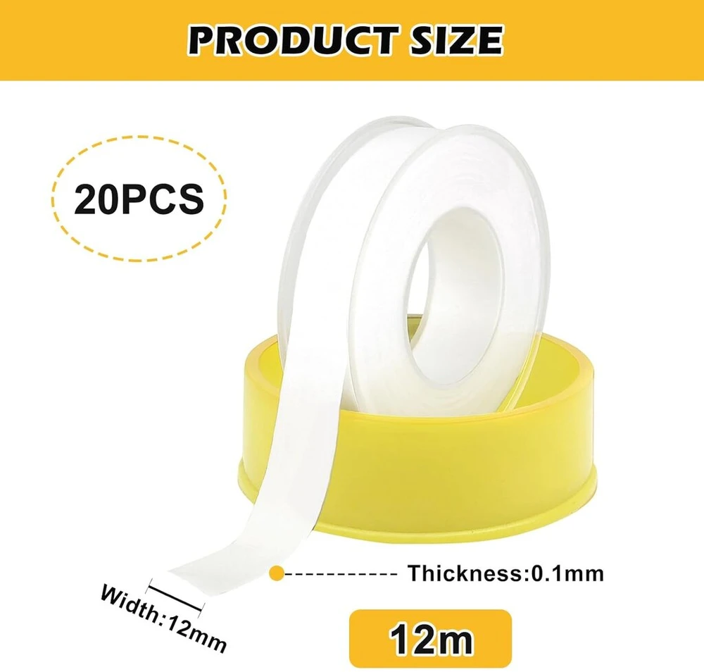 Vegena ptfe sandarinimo juosta, 20 ritinių, tefloninė juosta, sriegių sandarinimo juosta, ptfe sriegių sandarinimo juosta, tefloninė juosta (12 mm x 0,1 mm x 12 m)