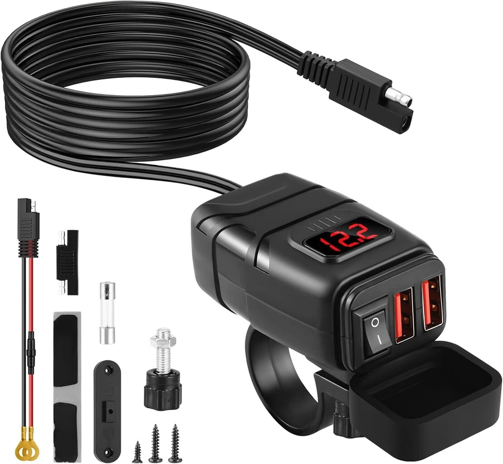 Vehoukli Dvigubas Usb Motociklo Automobilinis Įkroviklis, Dc 12-24 V Usb Jungties Voltmeteris su Nepriklausomu Jungikliu, Vandeniui atsparus Įkroviklis, Qc3.0 Motociklo, Valties, Jachtos Lizdas, Vandeniui atsparus