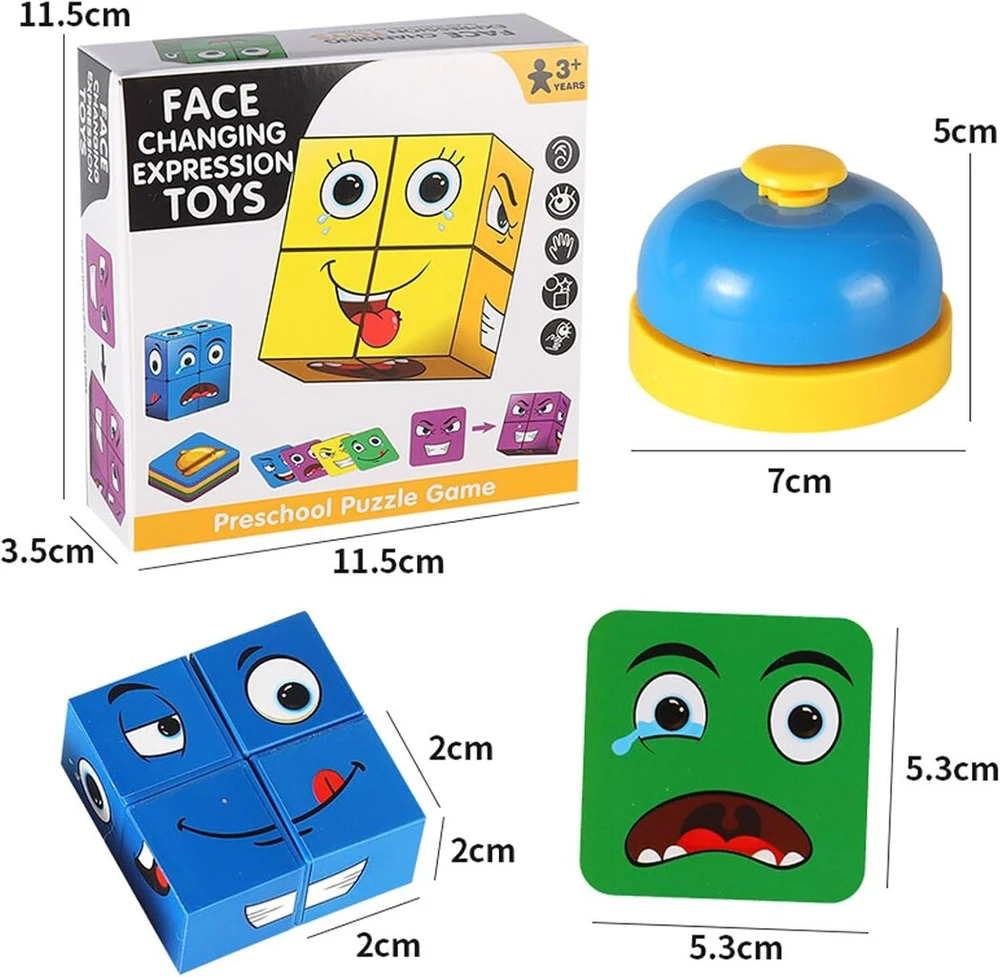 Veidą keičiantis magiškas kubas, 3d galvosūkis, veidą keičiantis magiškas kubas, 3d emoji kaladėlių galvosūkis, emoji kaladėlių medinis žaislas