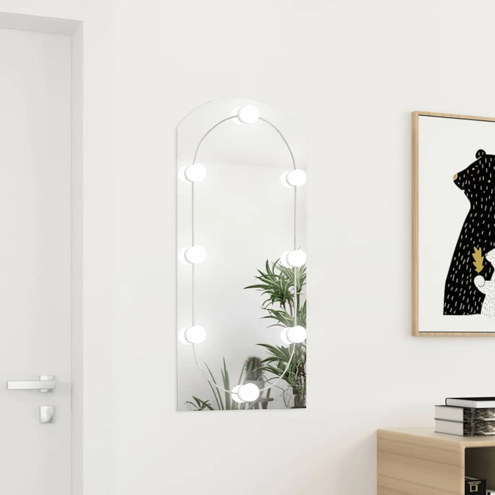 Veidrodis su LED lemputėmis, 90x45cm, stiklas, arkos formos