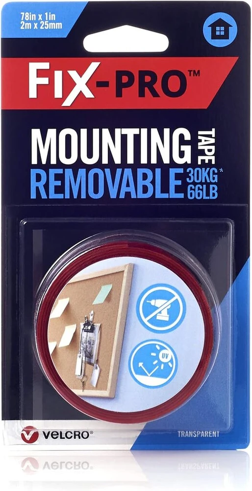 Velcro Brand Fix-pro® 2 m x 25 mm nuimama montavimo juosta, skaidri