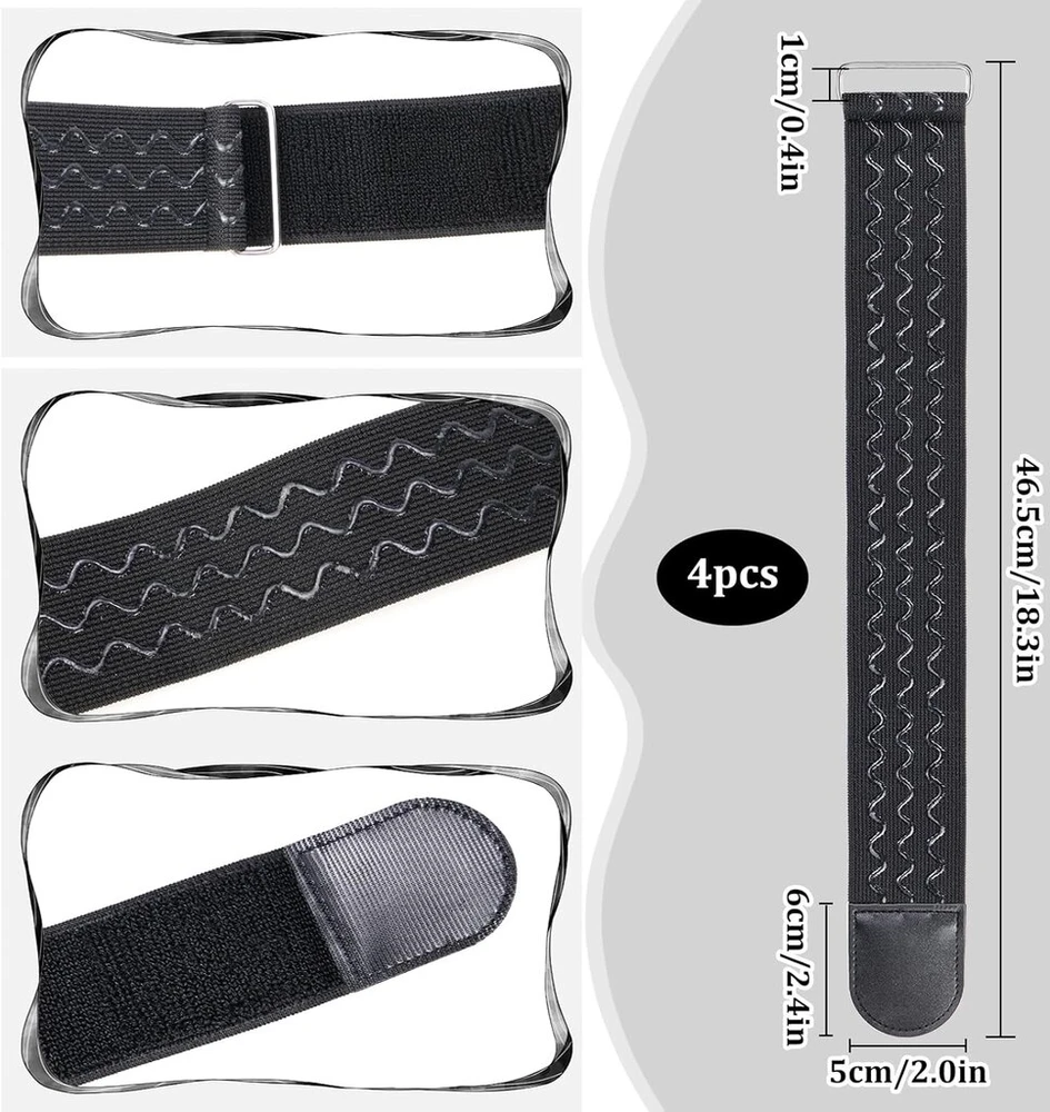 Velcro dirželiai (4 vnt., juodi, 46,5 x 5 cm) - tvirti nailoniniai diržai su velcro tvirtinimu laikiniam tvirtinimui ir suveržimui