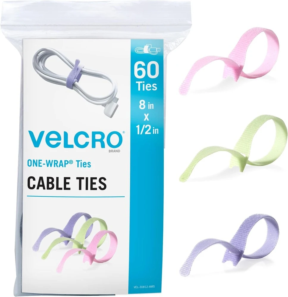 Velcro pastelinių spalvų, itin tvirtos, daugkartinio naudojimo 60 vnt. ryškių spalvų didelis paketas 8 cm x 1,27 cm, skirtas laidų tvarkymui, puikiai tinka rankdarbiams ar biuro reikmenims surišti