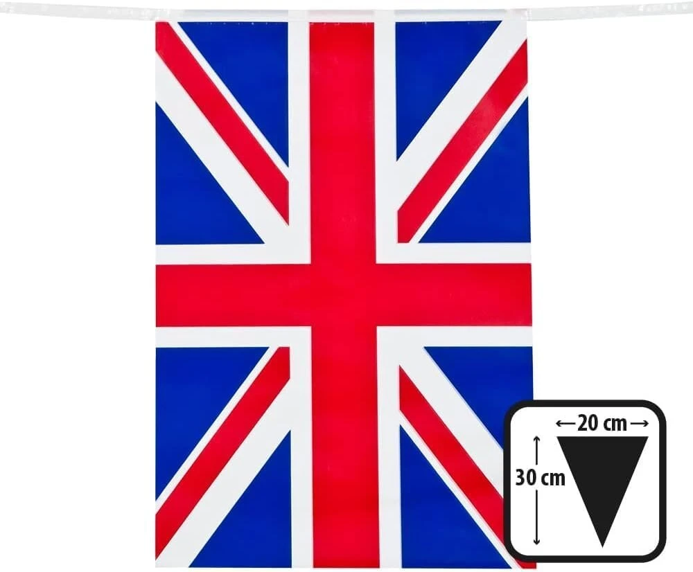 Vėliavėlės "union Jack", 10m, plastikinės girliandos Didžiosios Britanijos tema