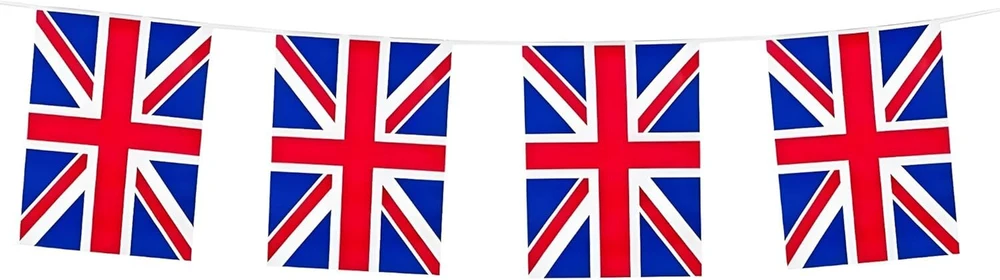 Vėliavėlės "union Jack", 10m, plastikinės girliandos Didžiosios Britanijos tema