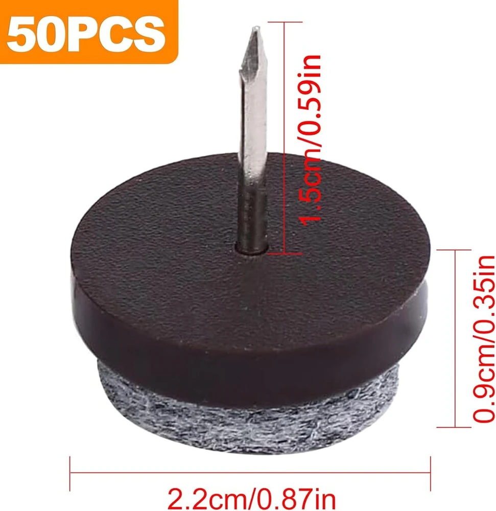 Veltinio baldų slydikliai su vinimis, 50 vnt., 22 mm