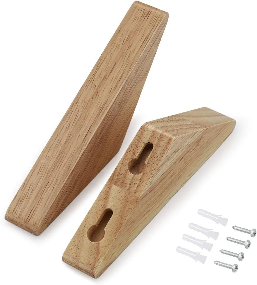 Venga amigos mediniai kabliukai, pakabos, natūralūs 45° kampo sieniniai kabliukai, modernus medinis sienų dekoras, 14 cm, didelė apkrovos talpa, 10 kg (medžio spalva, 4 vnt.)