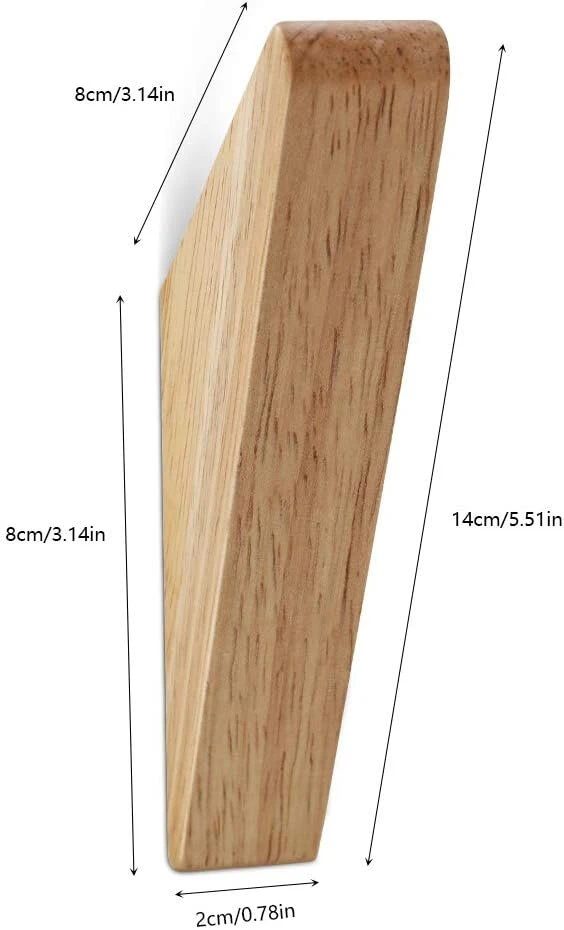 Venga amigos mediniai kabliukai, pakabos, natūralūs 45° kampo sieniniai kabliukai, modernus medinis sienų dekoras, 14 cm, didelė apkrovos talpa, 10 kg (medžio spalva, 4 vnt.)