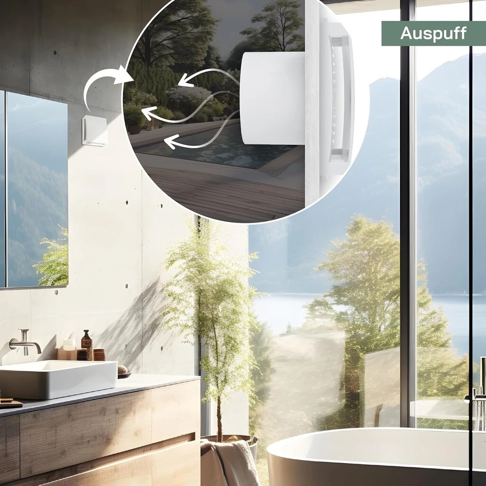 Vent Systems 100 mm elektrinis vonios kambario ventiliatorius su priekiniu skydeliu + laikmatis - montuojamas ant sienos, lubų - plastikinis oro ištraukimo ventiliatorius - oro kondicionieriaus ventiliatorius namams - vonios kambariui, virtuvei, dirbtuvėm