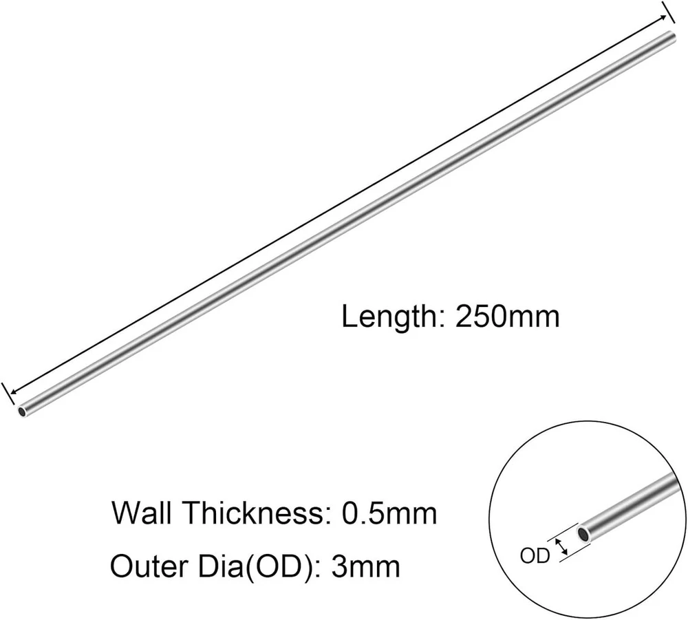 Ventiliatorius Imeistek 304 nerūdijančio plieno vamzdžiai, 3 mm išorinis skersmuo x 0,5 mm sienelės storis, 250 mm ilgis, nerūdijančio plieno vamzdis, tiesus vamzdis (3 vnt.)