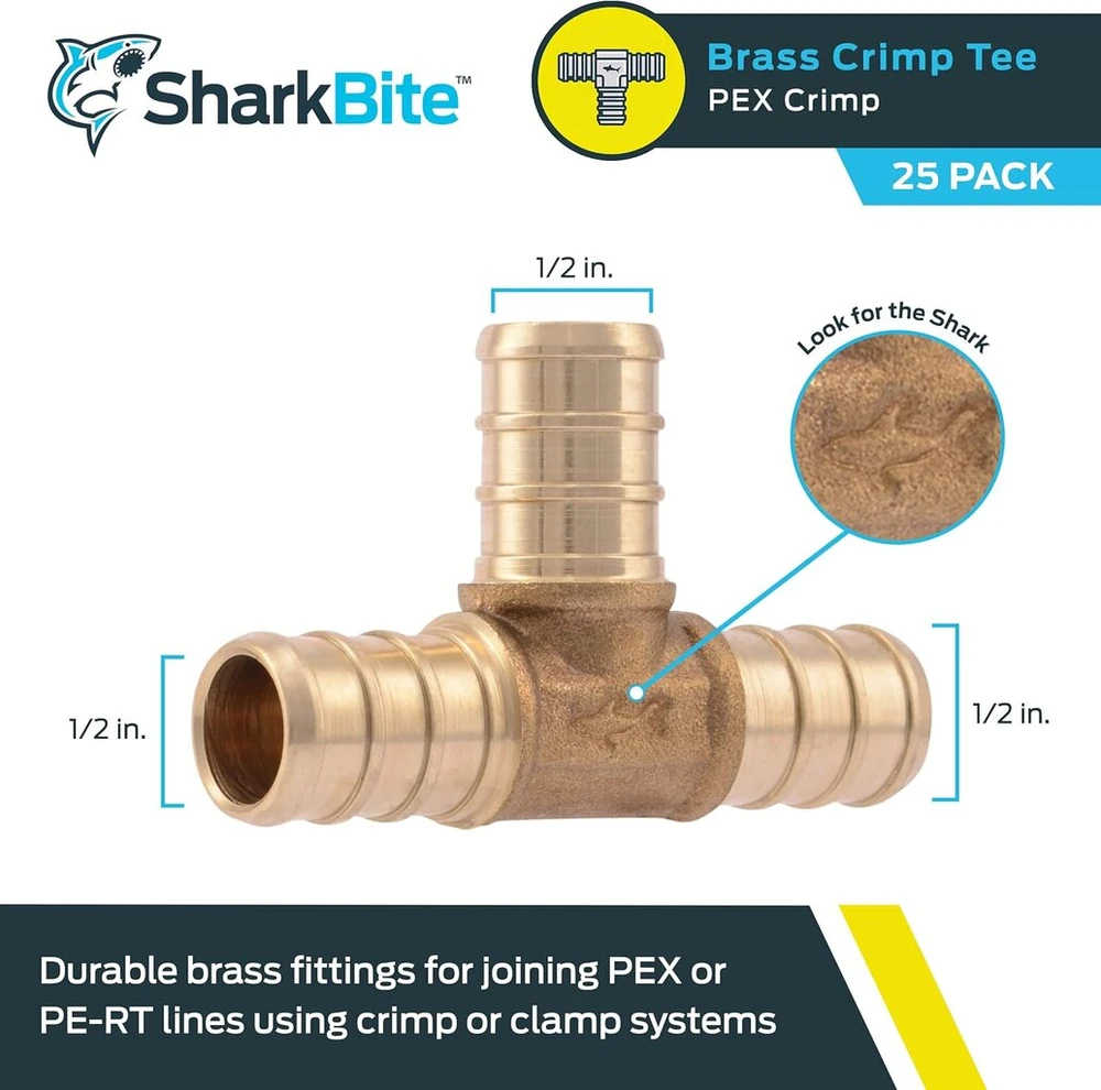 Ventiliatorius Sharkbite Uc362lfa10 1/2" trišakis Pex Barb jungtis (10 vnt.), žalvaris