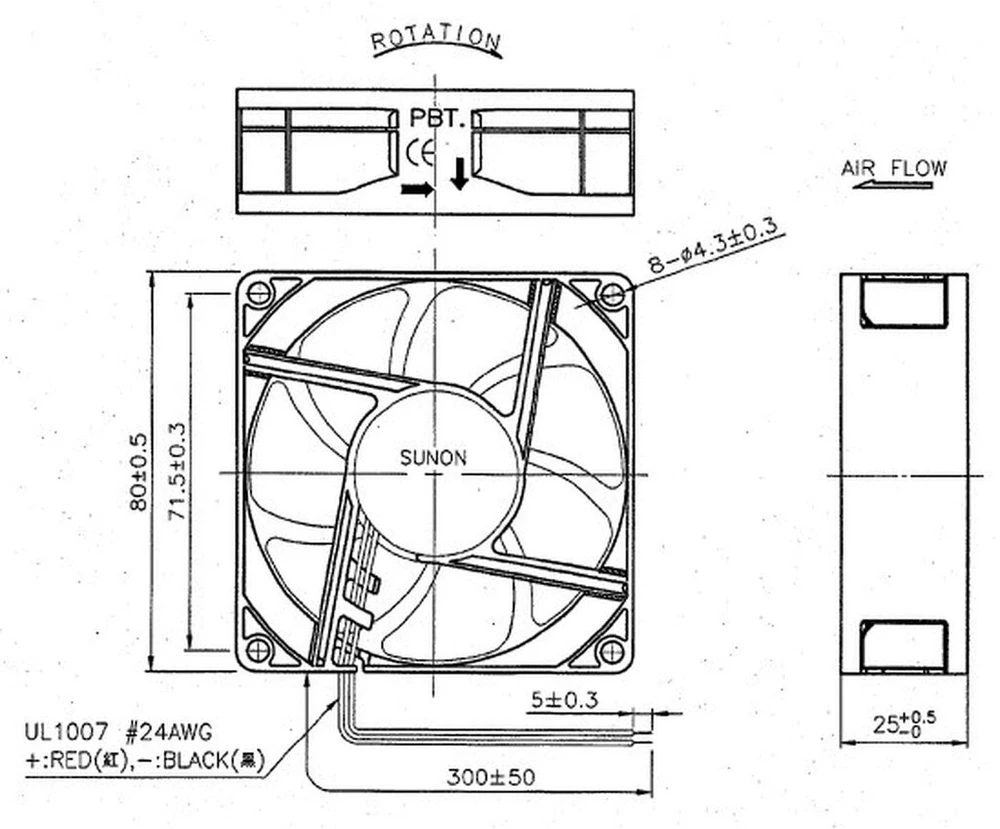 Ventiliatorius Sunon Ee80251bx-a99, 12v Dc, 80x80x25mm, 76.4 m³/h