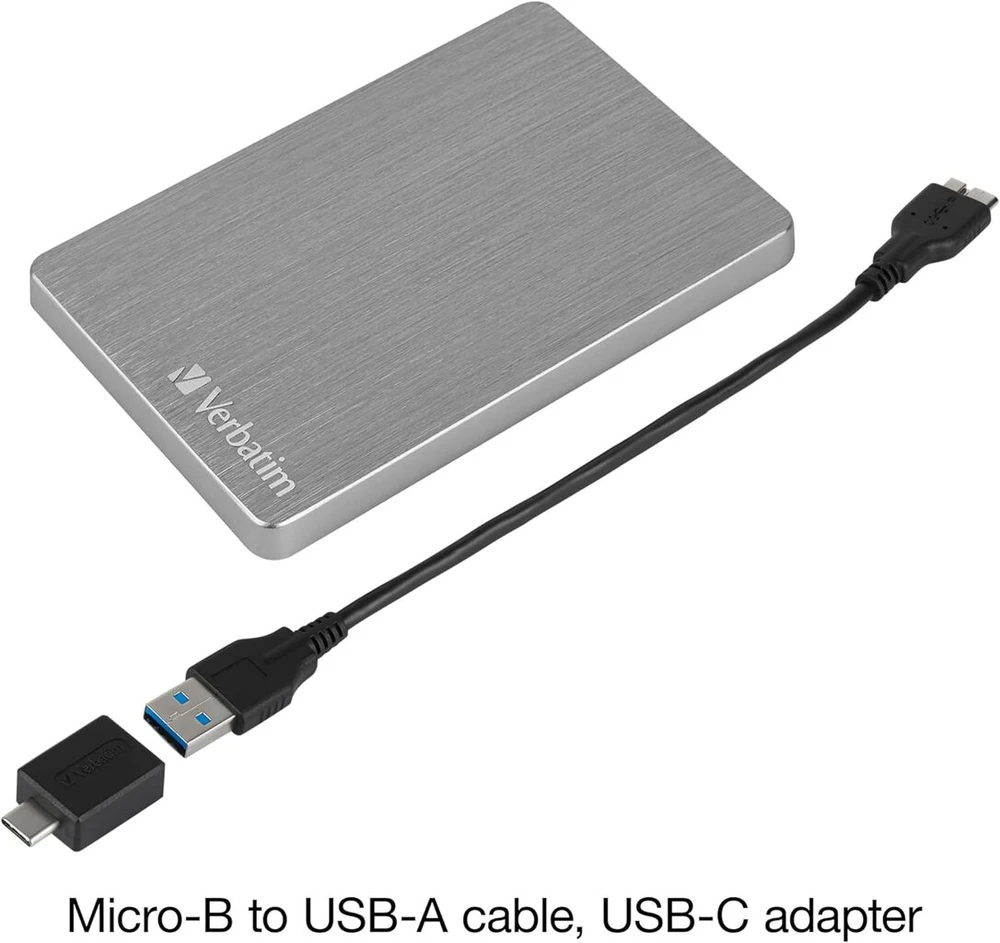 Verbatim Store 'n' Go Aliuminio Slim 1tb sidabrinis išorinis kietasis diskas Usb 3.2 Gen 1 išorinis kietasis diskas aliuminio kietasis diskas, skirtas Windows & Mac Os X nešiojamasis kietasis diskas Usb kietasis diskas
