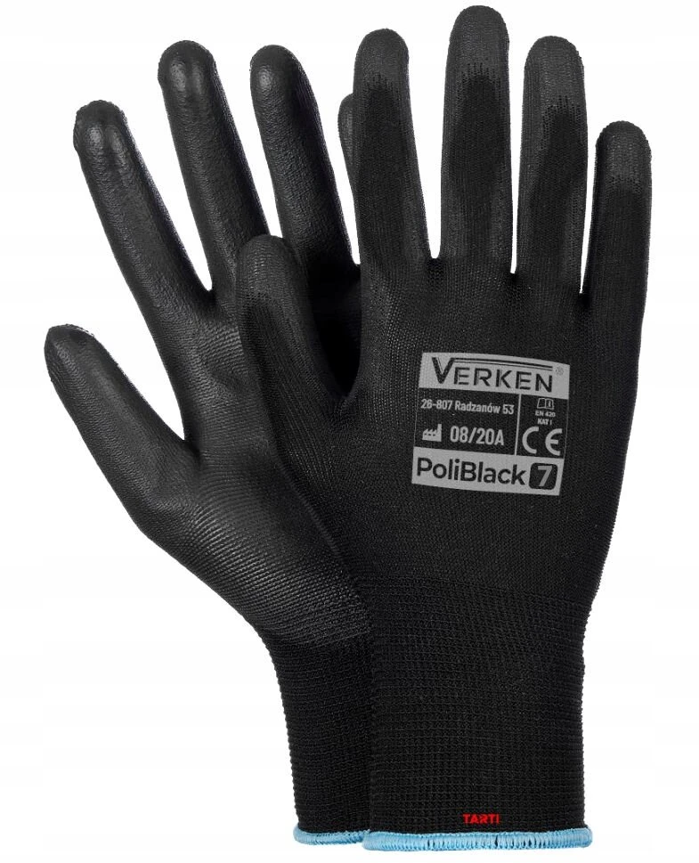 Verken Poliblack darbo pirštinės, dydis 7 (s)
