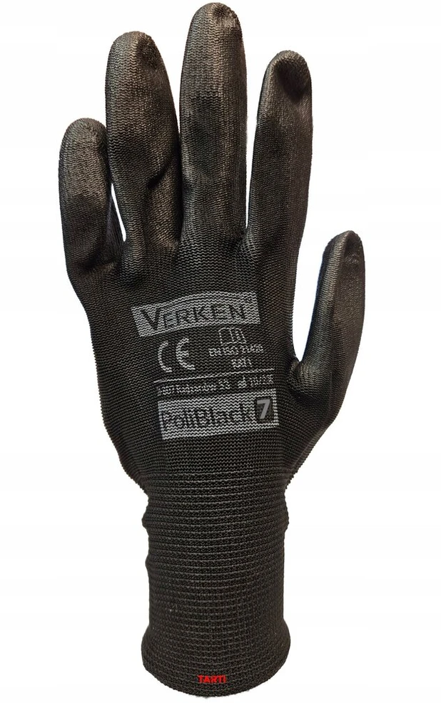 Verken Poliblack darbo pirštinės, dydis 7 (s)