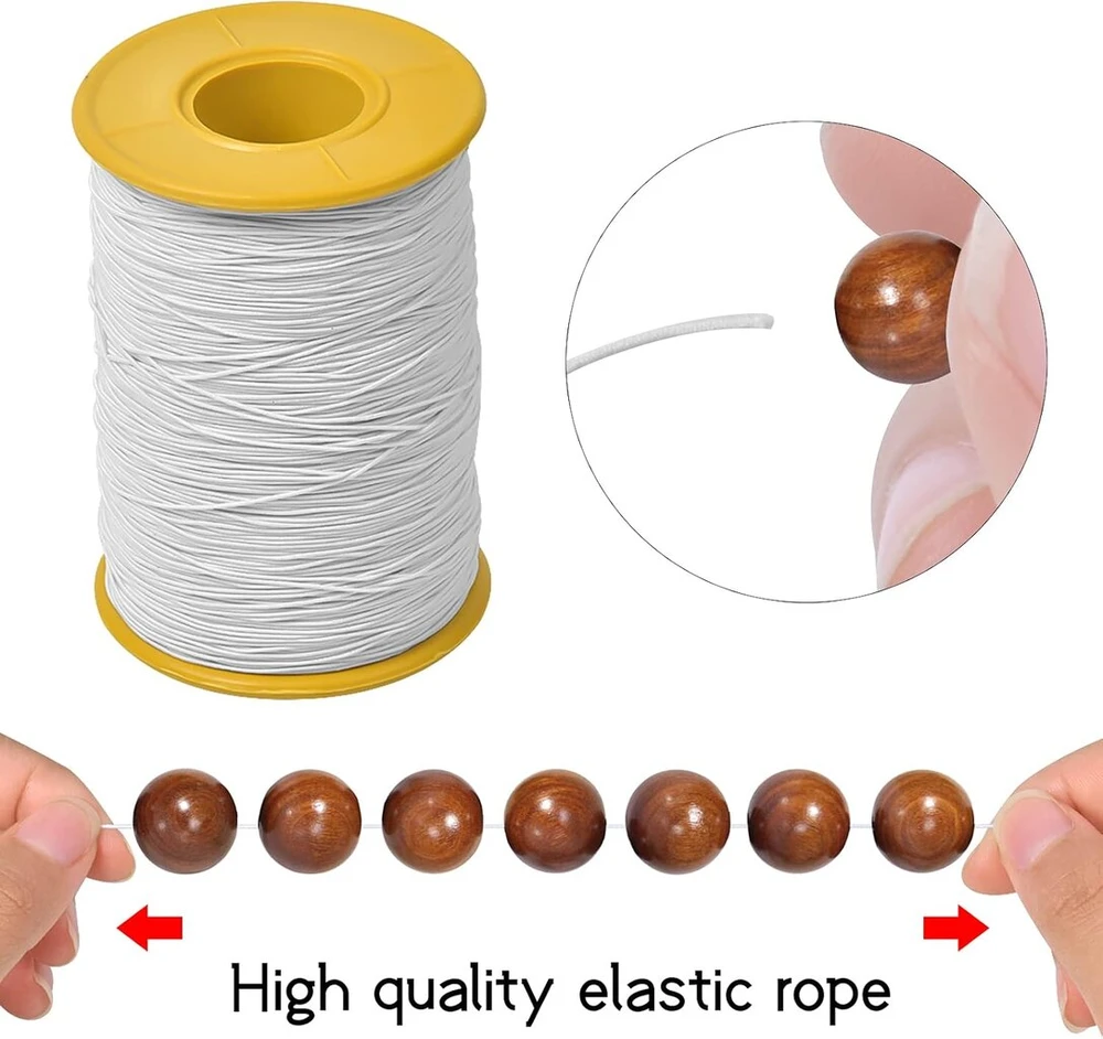 Vesaneae elastinis siūlas 0,8 mm × 380 m, karoliukų virvelė, elastinė virvelė, nailoninis siūlas, elastinis juvelyrinis siūlas, guminis siūlas, įrankiai karoliukų vėrimui "pasidaryk pats" apyrankėms, papuošalams, plaukų juostoms, vėriniams (baltas)