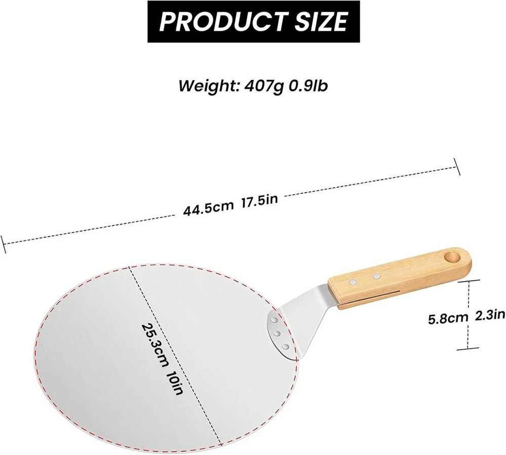 Vevok Chef Premium anoduoto nerūdijančio plieno picos mentelė | 22 cm medinė rankena | 25,5 x 25,5 cm paviršius | kepimas rankų darbo picos | rafinuoti picos krosnies priedai