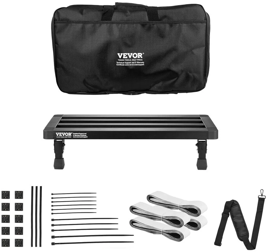 Vevor gitaros pedalų lenta 508x280mm aliuminio lydinio 1.2kg itin lengva sulankstoma gitaros efektų pedalų lenta su nešiojimo krepšiu Velcro juostelėmis 10-12 gitaros pedalams