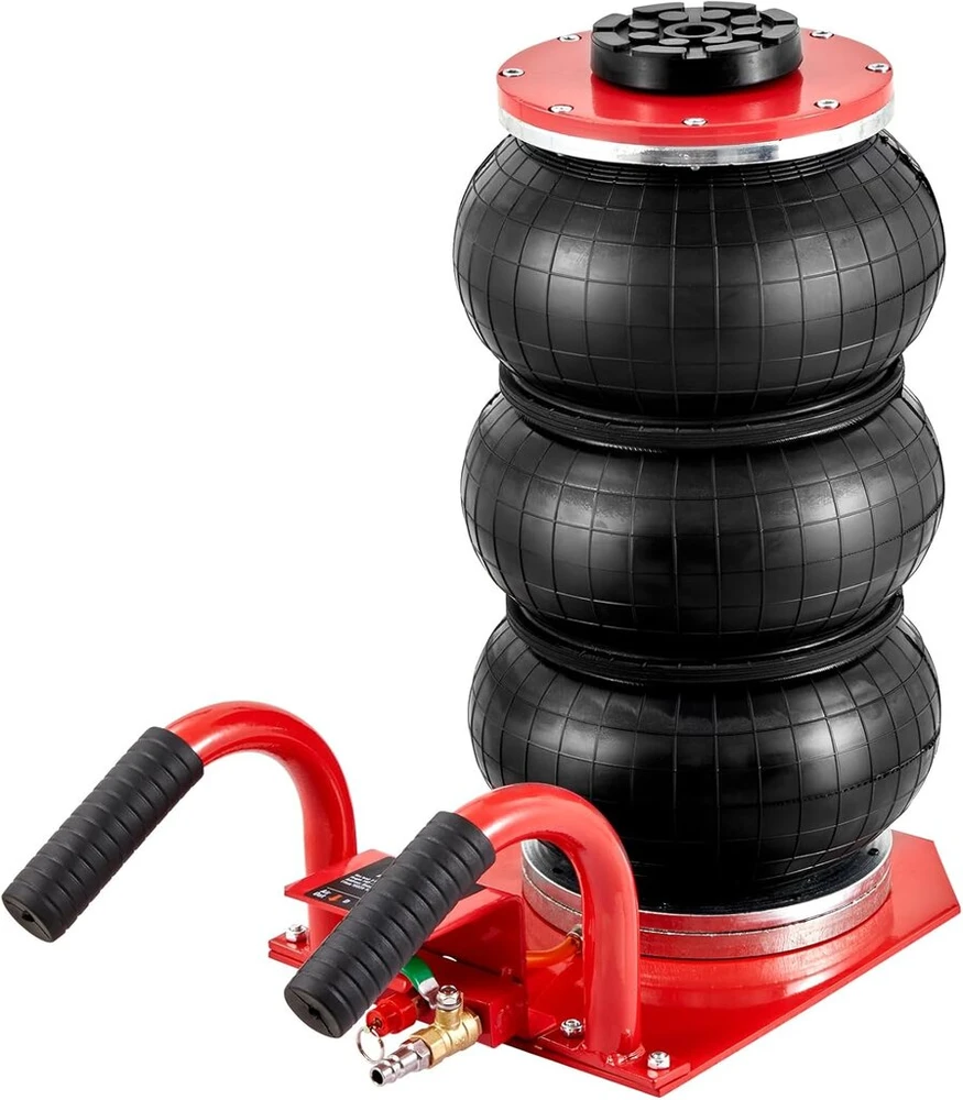 Vevor pneumatinis vežimėlio domkratas su trimis oro pagalvėmis 3 t, triguba oro pagalvė, kėlimo aukštis 140–450 mm, oro pagalvės domkratas, 5 minučių eiga, oro domkratas su trumpa rankena, vežimėlio domkratas, raudonas, taupantis darbą