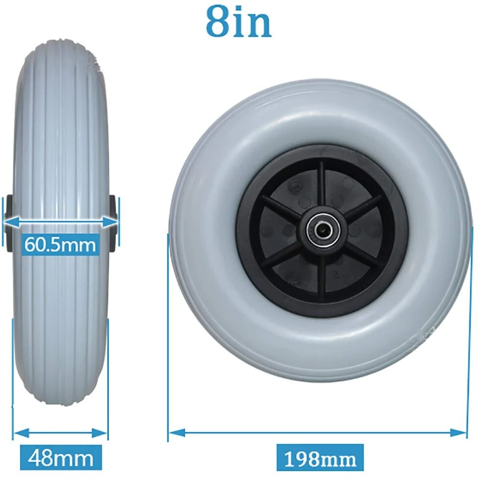 Vežimėlio ratai priekiniai 20 cm, tvirti, atsparūs dilimui, pilki