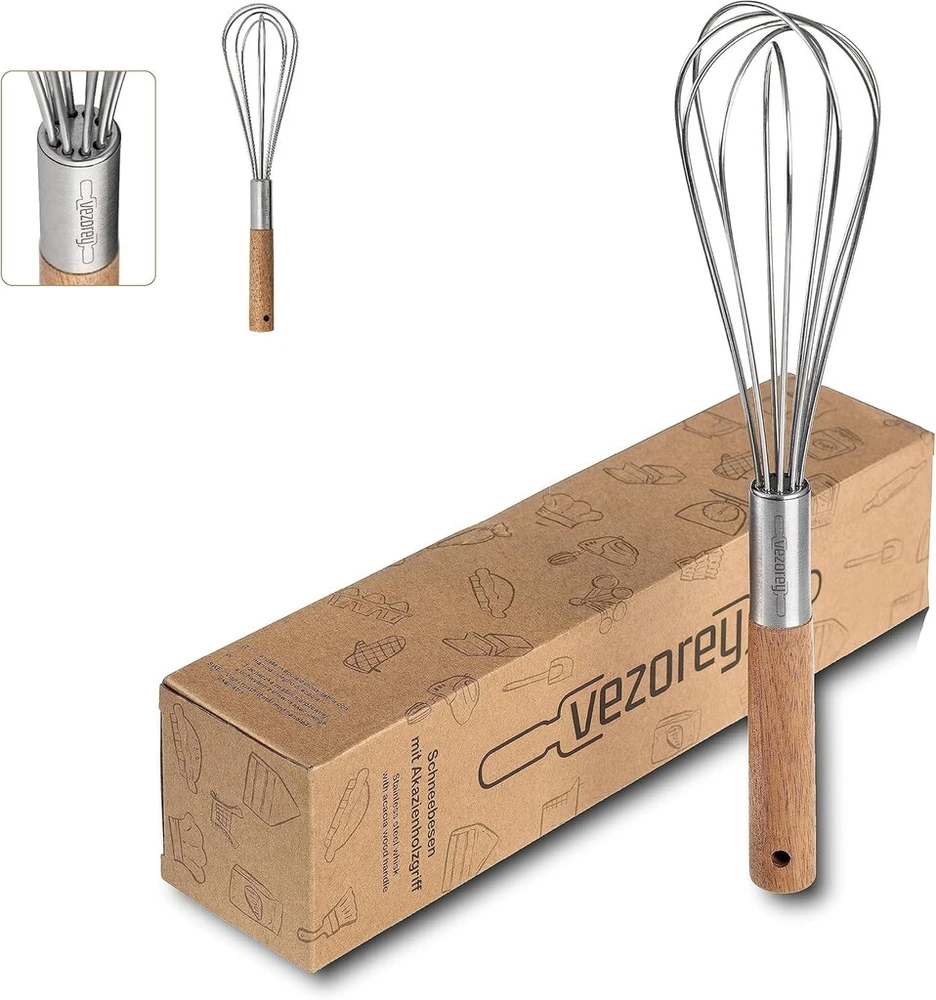 Vezorey® - aukščiausios kokybės šluotelė su akacijos medžio rankena, 28 cm - aukštos kokybės šluotelė, pagaminta iš maistinio nerūdijančio plieno virtuvei (atspari rūdims) - dizainerio šluotelė ir rankinė šluotelė, pagaminta iš medžio