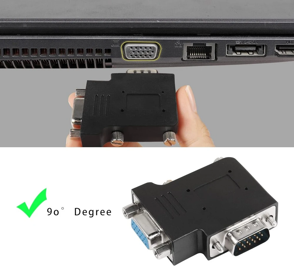 Vga 90 laipsnių kampinis adapteris (db15 M/f) tiesiam prijungimui
