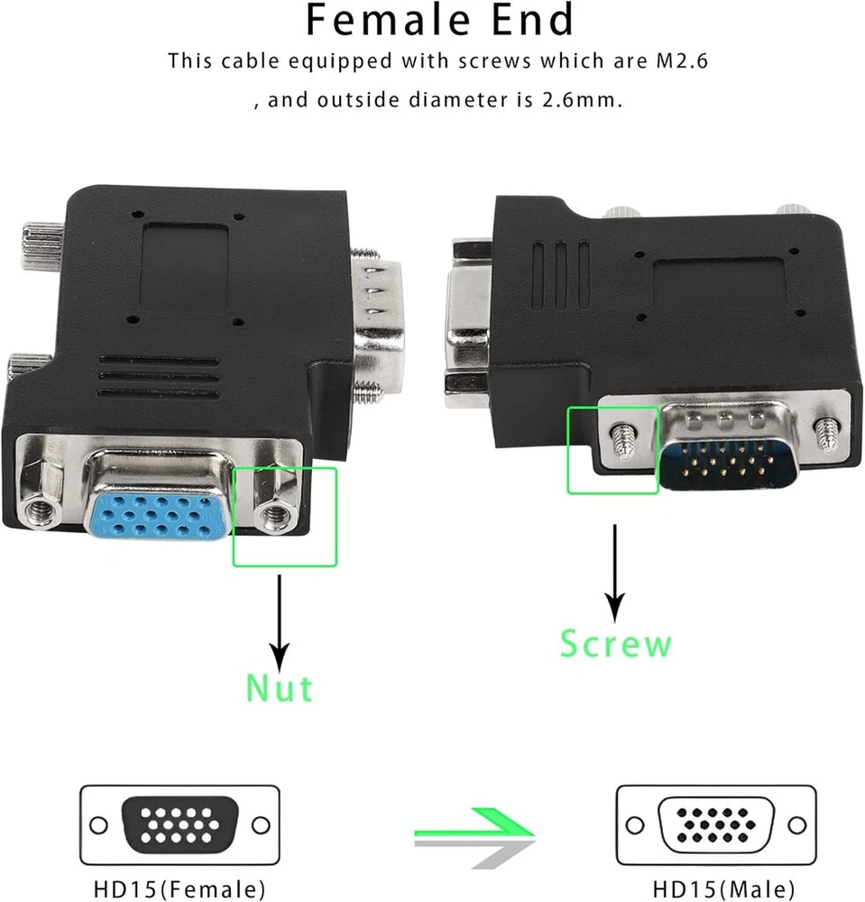 Vga 90 laipsnių kampinis adapteris (db15 M/f) tiesiam prijungimui