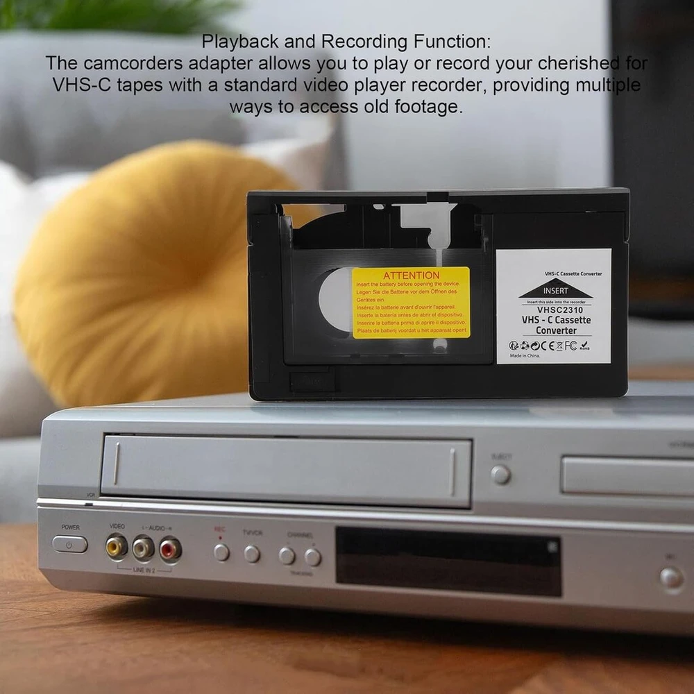 Vhs-c kasetės adapteris, vieno mygtuko valdymo kasetės keitiklis su atkūrimu, skirtas s-vhs-c ir s-vhs kasetėms, tinka visoms standartinėms 1,2 mm kasetėms, numatytasis