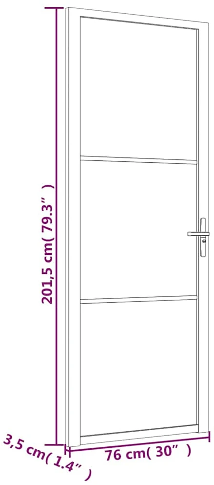 Vidaus durys, juodos, 76x201,5cm, ESG stiklas ir aliuminis