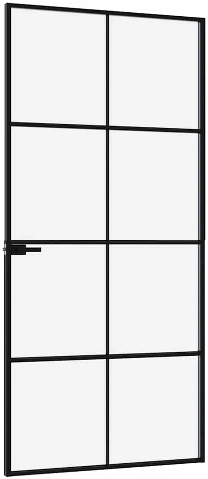 Vidaus durys, juodos, 93x201,5cm, grūdintas stiklas/aliuminis