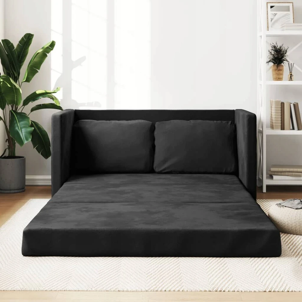 Fotelis Vidaxl 2-in-1 grindų sofa, juoda, 122x204x55 cm, velvetas