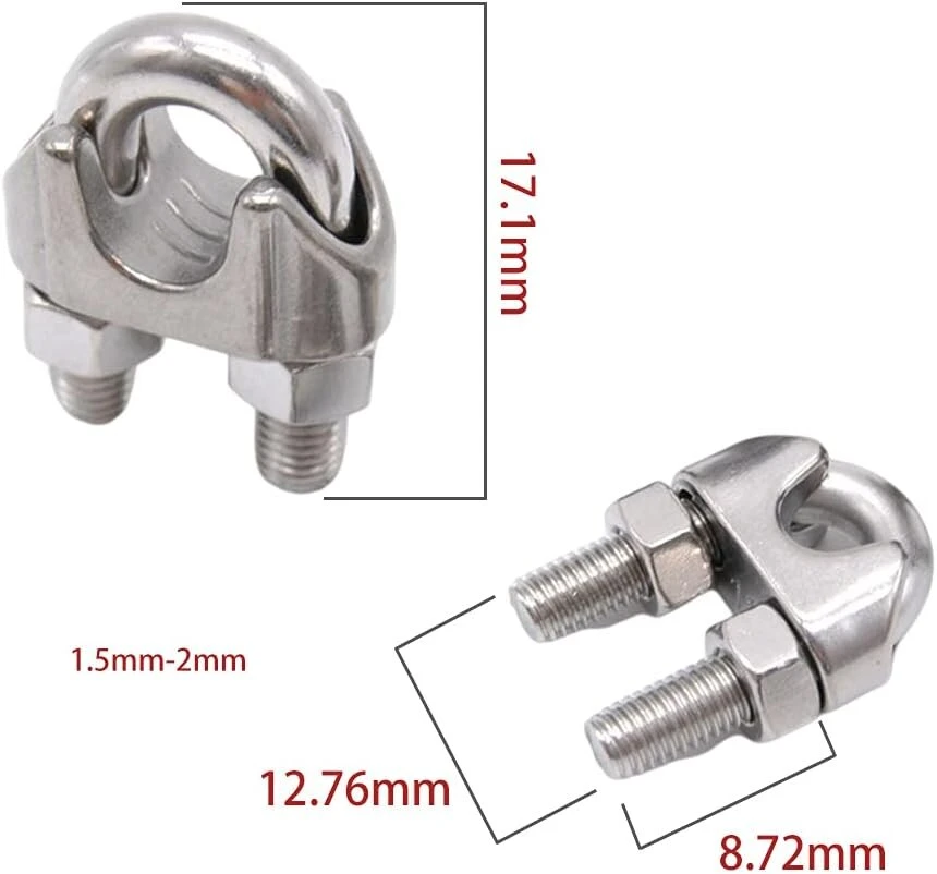 Vielinių lynų spaustuvų rinkinys, 10 vnt., 2 mm lanko formos spaustuvai, cinkuoto plieno lynų spaustuvas plieniniam kabeliui, lynui, vielai, lanko formos lynų spaustuvas, lanko formos spaustuvas, vielinių lynų spaustuvai