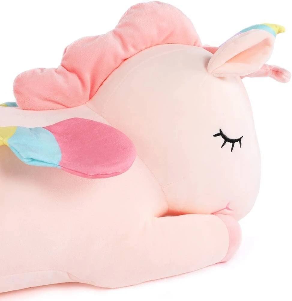 Vienaragis minkštas žaislas, gulintis mielas minkštas vienaragio pliušinis pagalvės žaislas su vaivorykštės sparnais, kawaii žaislas mergaitėms (rožinis, 30 cm)