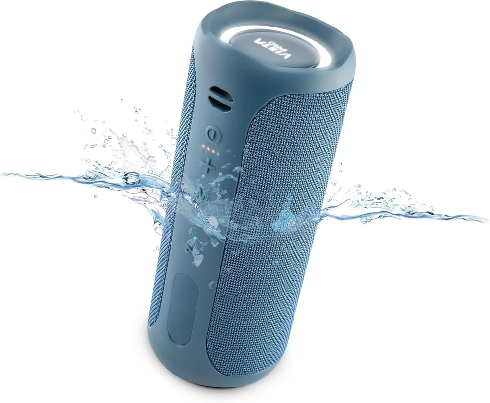 Kompiuterio kolonėlės Vieta Pro galingas bluetooth garsiakalbis, atsparus vandeniui, 10 valandų baterija, mikrofonas, didelis garsiakalbis, true wireless, aux in, usb, balso asistentas ir apšvietimo sistema | #party Mėlyna