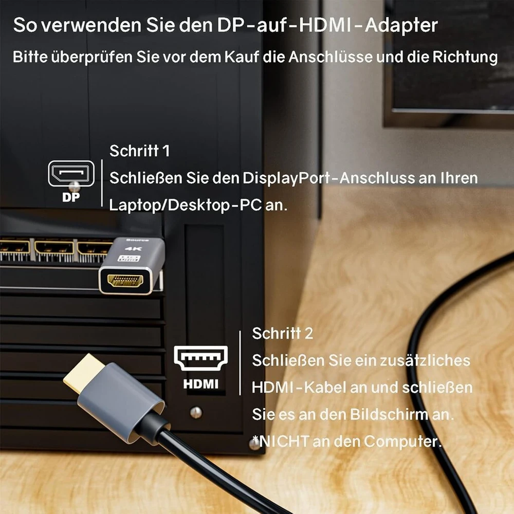 Vievre 4k Displayport į Hdmi adapteris, Displayport į Hdmi, vienkryptis Dp į Hd 4k @ 30hz/2k@60hz/1080p@120hz su nešiojamuoju kompiuteriu, monitoriumi, televizoriumi, projektoriumi su garso perdavimu ir gera kokybe