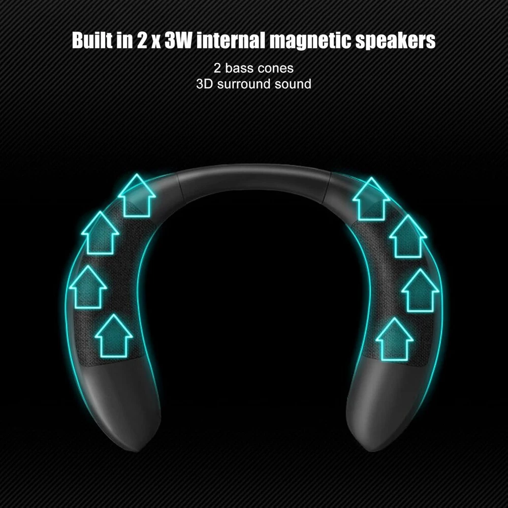 Kompiuterio kolonėlės Vikye Bluetooth garsiakalbis su kaklo juosta, belaidis nešiojamas stereo garso kaklo garsiakalbis, nešiojamas asmeninis garsiakalbis Hd laisvų rankų įrangos skambučiams, skirtas namams, sportui lauke