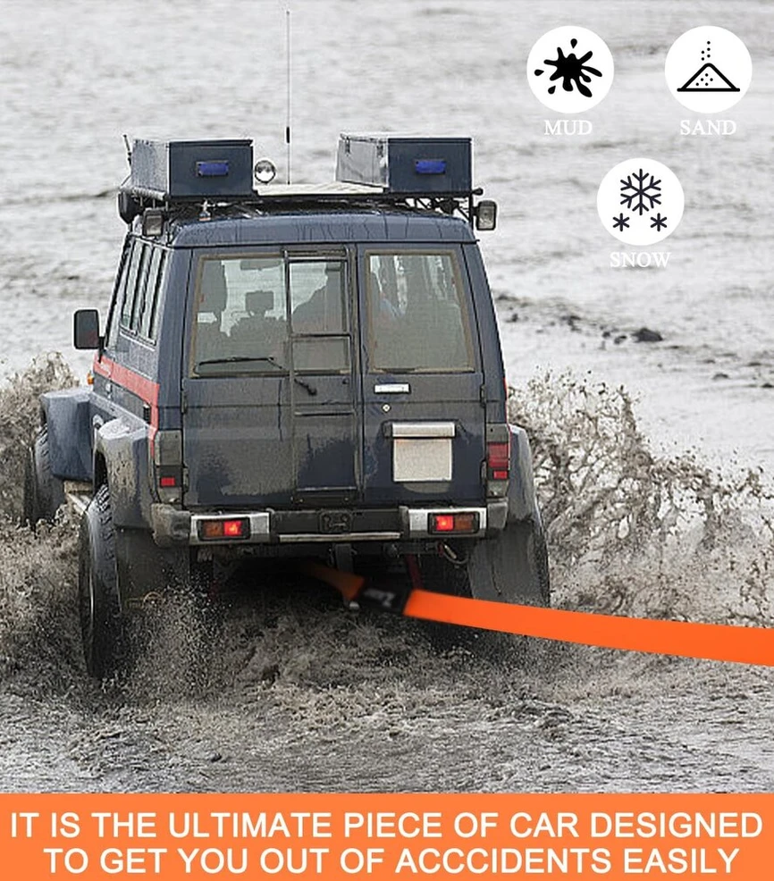 Vilkimo lynas automobiliui 10t, 5 m x 5 cm vilkimo diržas, su didelio stiprumo grandine, kurios trūkimo stipris 26,455 lbs, 1 juodas laikymo krepšys, automobilinis vilkimo lynas, automobiliui, sunkvežimiui, kemperiui, visureigiui