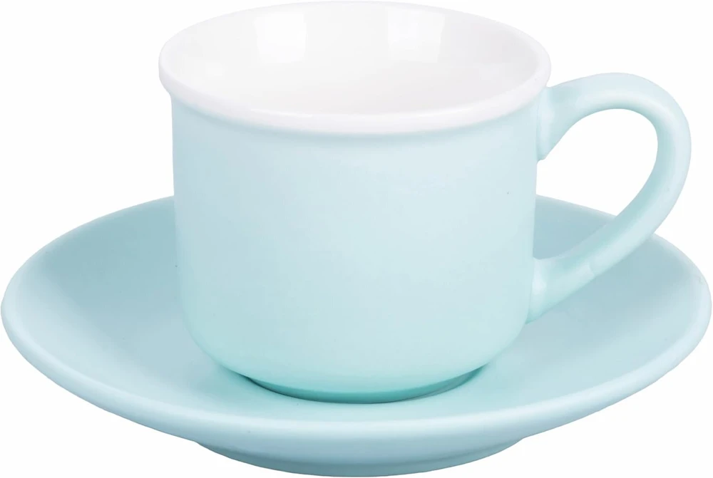 Villa D'este Home Tivoli espresso puodelių rinkinys 6 vnt. 90 ml su lėkštute, pagamintas iš kaulinio porceliano, stovas geležinis, kasdieninis