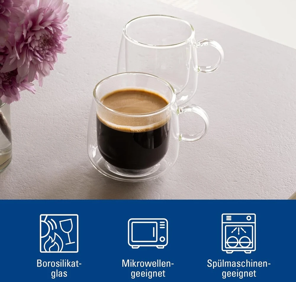 Villeroy & Boch Artesano Hot & Cold Beverages kavos stiklinės, stiklinių rinkinys iš 2, dvigubų sienelių stiklinės šaltiems ir karštiems gėrimams, 180 ml, borosilikatinis stiklas, galima plauti indaplovėje, galima naudoti mikrobangų krosnelėje