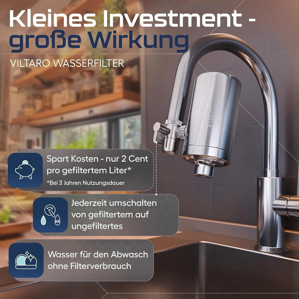Viltaro® vandens filtro kasetė | filtro kasetė vandens filtro čiaupui | vandens filtravimo sistema su aktyvintos anglies filtru, pagamintu iš tvaraus kokoso bloko