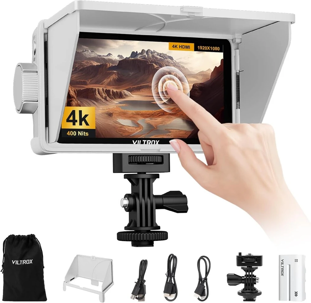Objektyvas Viltrox Dc-v1 Dcv1 kameros lauko monitorius su jutikliniu ekranu, 5.5 colio 4k Hdmi išorinis kameros monitorius su baterija Full Hd 1920 x 1080 Ips 3d Lut su apsauginiu dangteliu nuo saulės, skirtas Sony Canon Nikon Dslr (dc-550