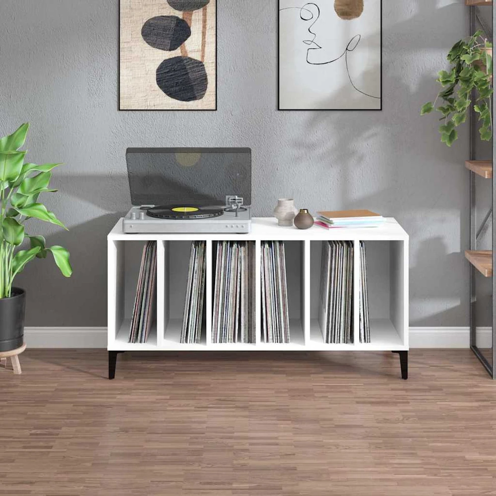 Vinilinė plokštelė Vinilinių plokštelių spintelė, balta, 100x38x48cm, mediena