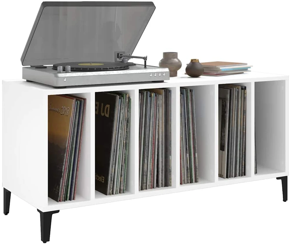 Vinilinė plokštelė Vinilinių plokštelių spintelė, balta, 100x38x48cm, mediena