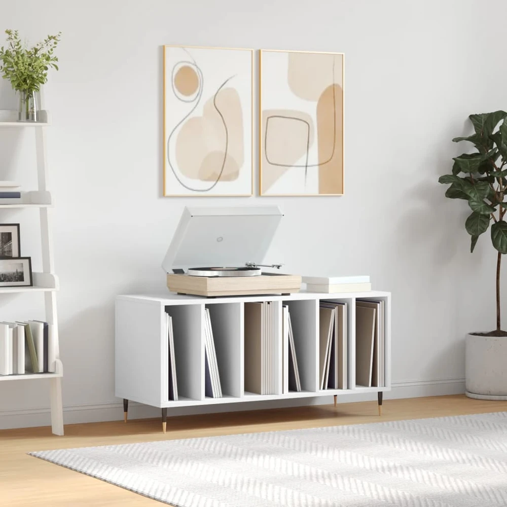 Vinilinė plokštelė Vinilinių plokštelių spintelė, balta, 100x38x48cm, mediena
