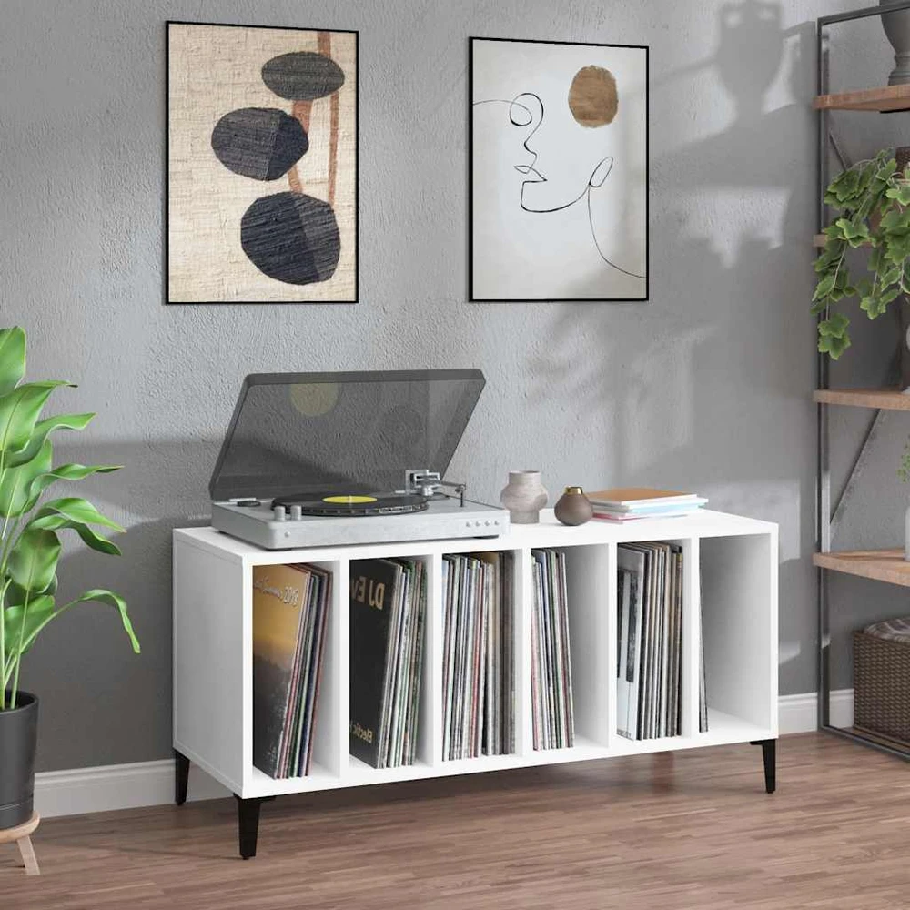 Vinilinė plokštelė Vinilinių plokštelių spintelė, balta, 100x38x48cm, mediena