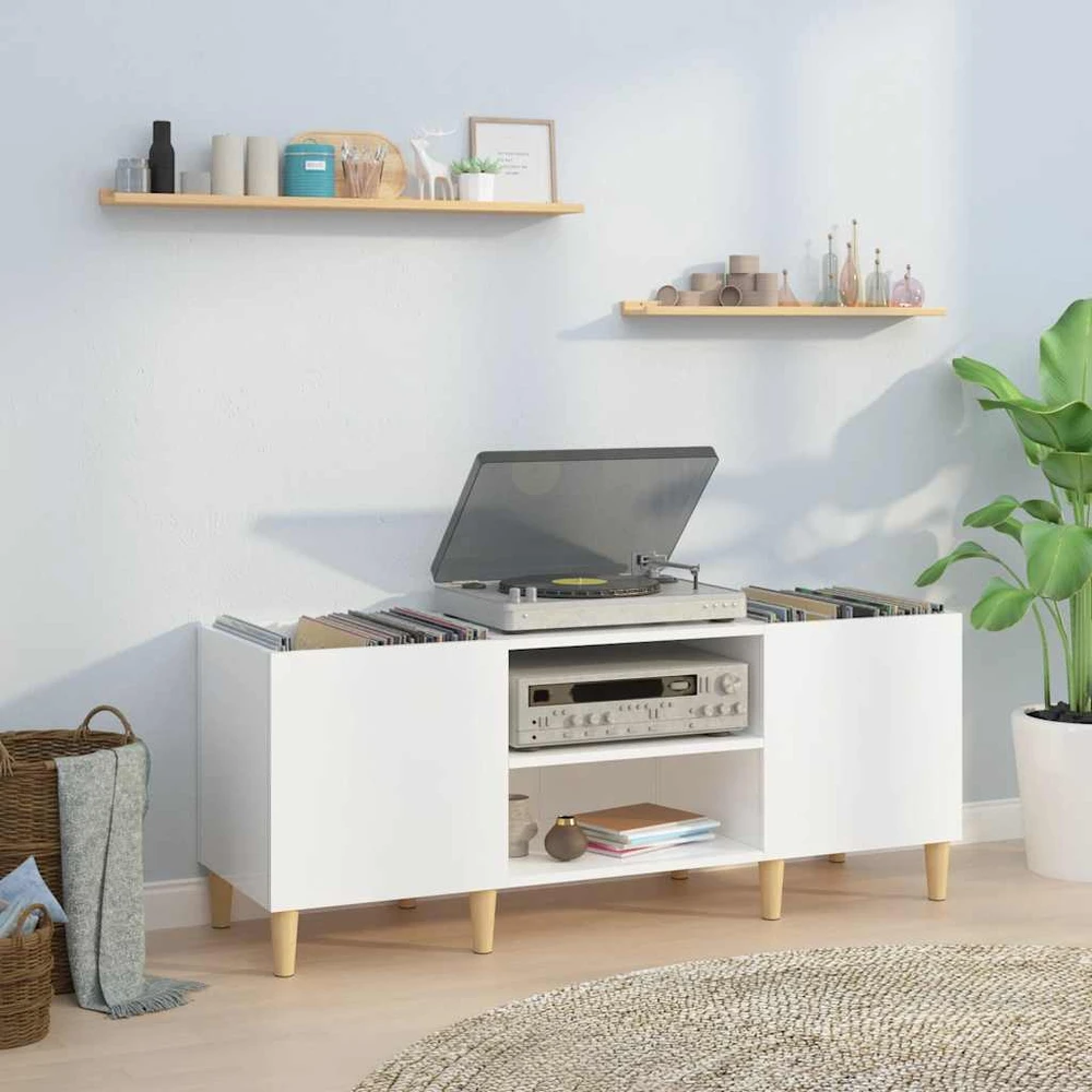 Vinilinė plokštelė Vinilinių plokštelių spintelė, balta, 121x38x48cm, mediena