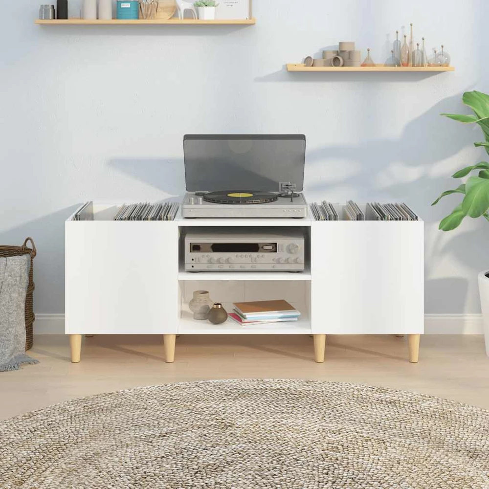 Vinilinė plokštelė Vinilinių plokštelių spintelė, balta, 121x38x48cm, mediena