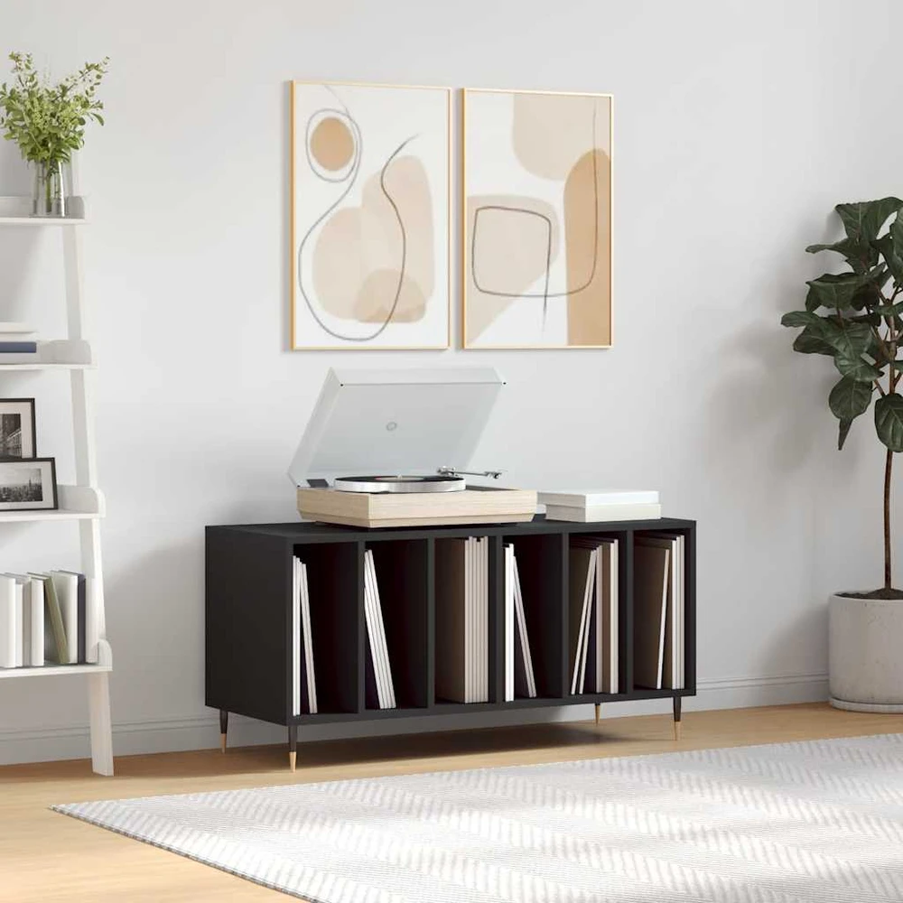 Vinilinė plokštelė Vinilinių plokštelių spintelė, juoda, 100x38x48cm, mediena