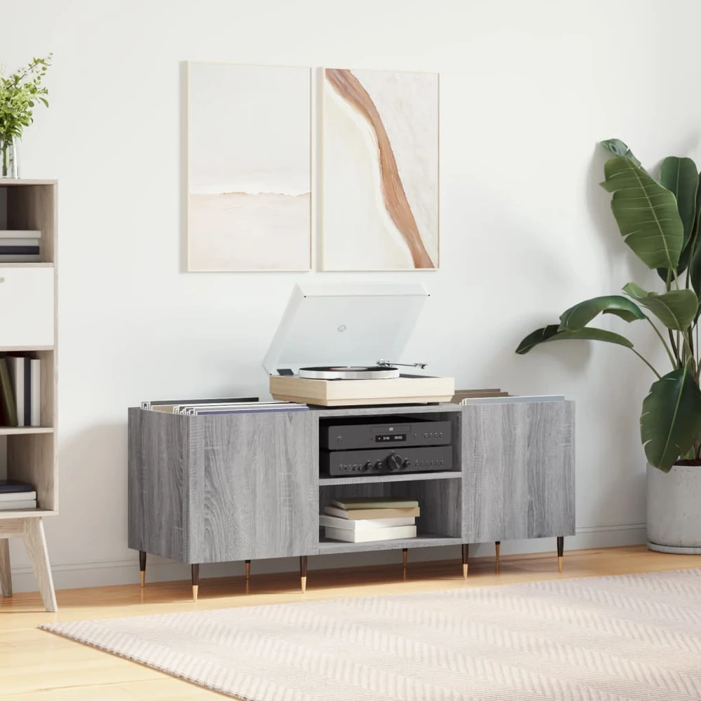 Vinilinė plokštelė Vinilinių plokštelių spintelė, pilka, 121x38x48cm, mediena