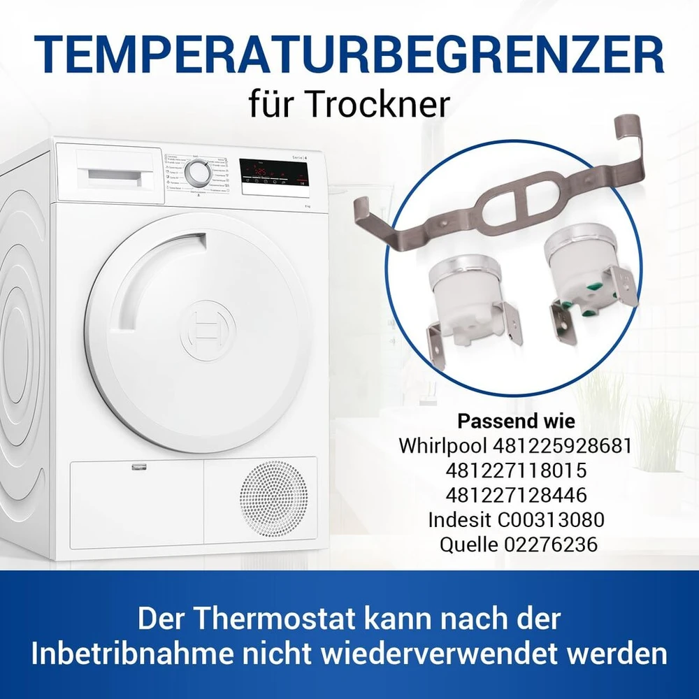 Vioks 2 x Termostatas džiovyklei, pakeičiantis Whirlpool 481225928681 & Temperatūros ribotuvas džiovyklei Bauknecht termostatų rinkinys džiovyklei
